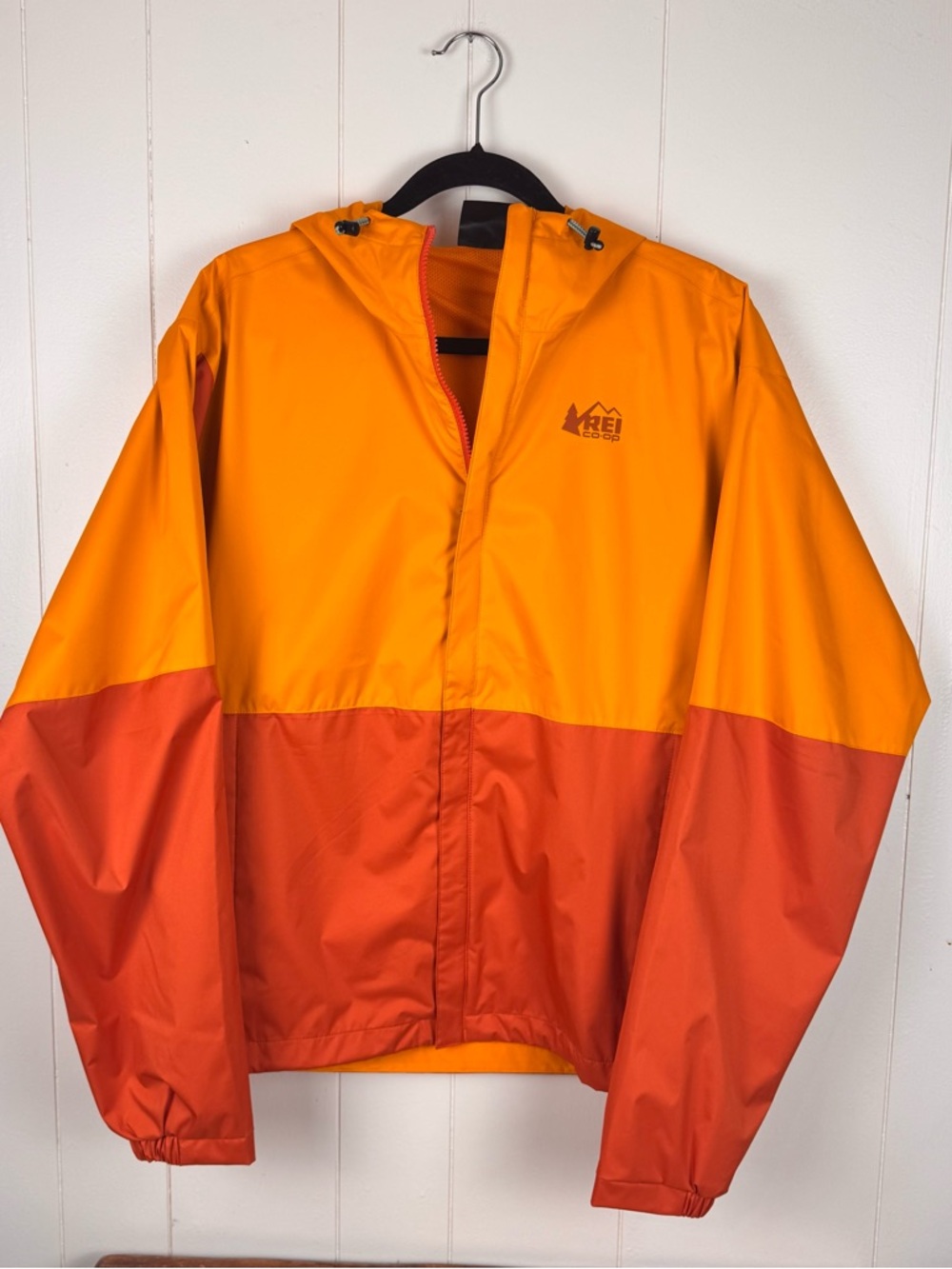 REI Co-op Hooded Rain Jacket Small Orange Colorblock Lightweight